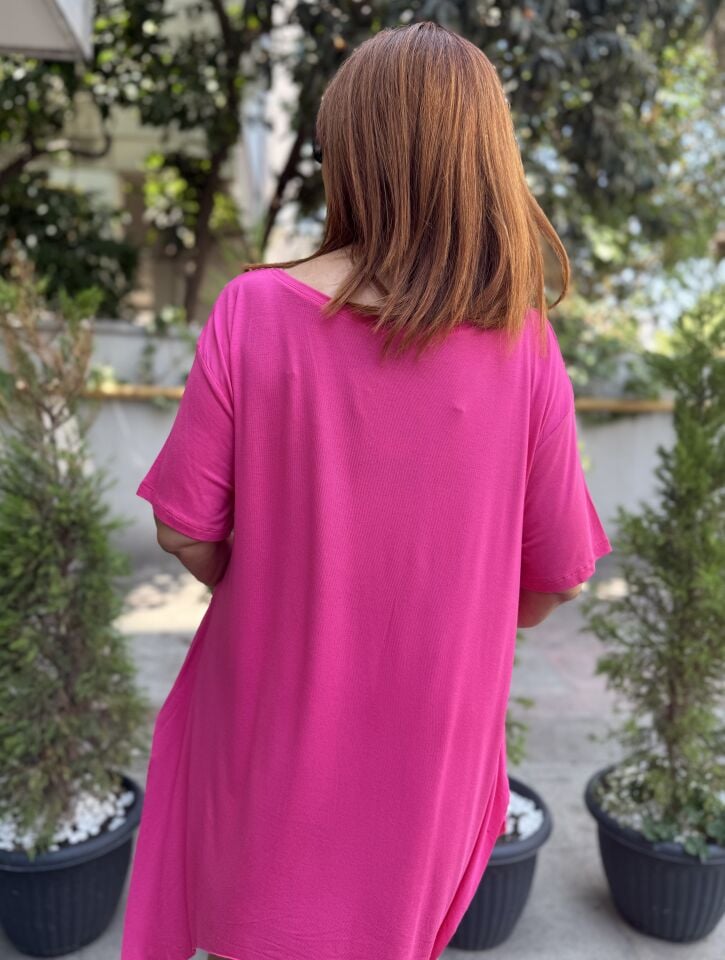 Bağlamalı Viskon Tişört Pembe