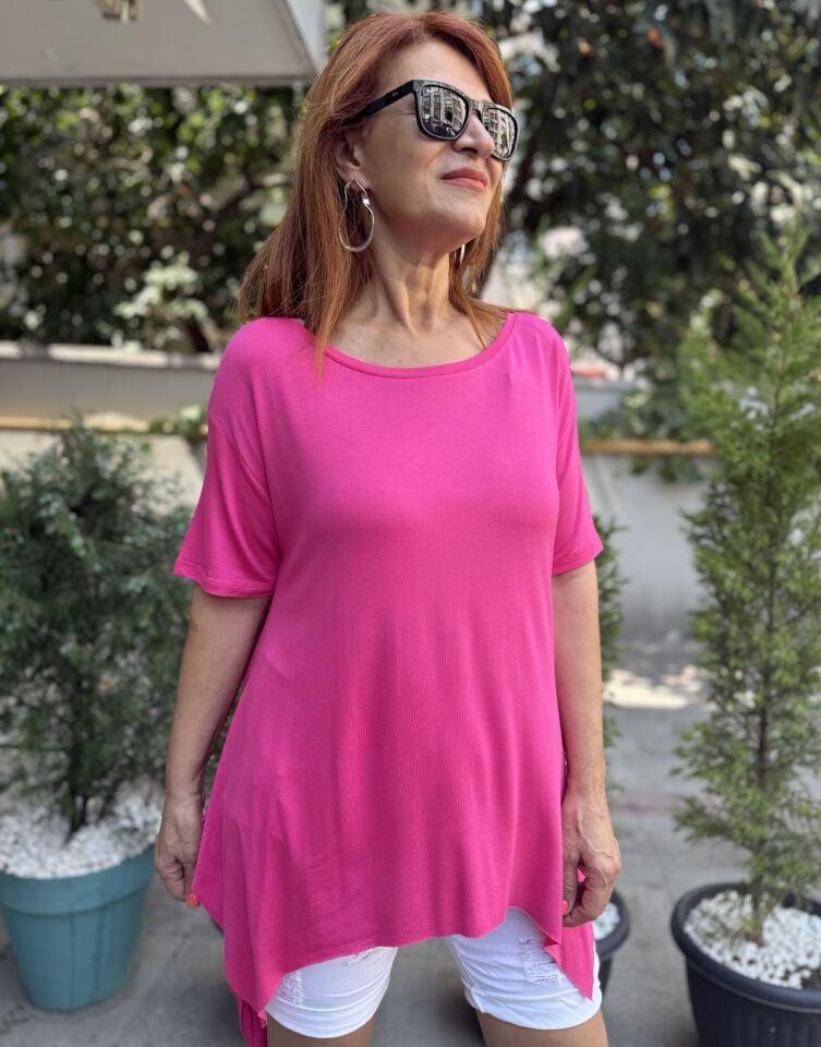 Bağlamalı Viskon Tişört Pembe
