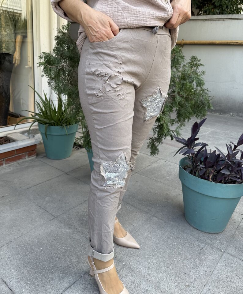 İtalyan Yıldızlı Pantolon Vizon