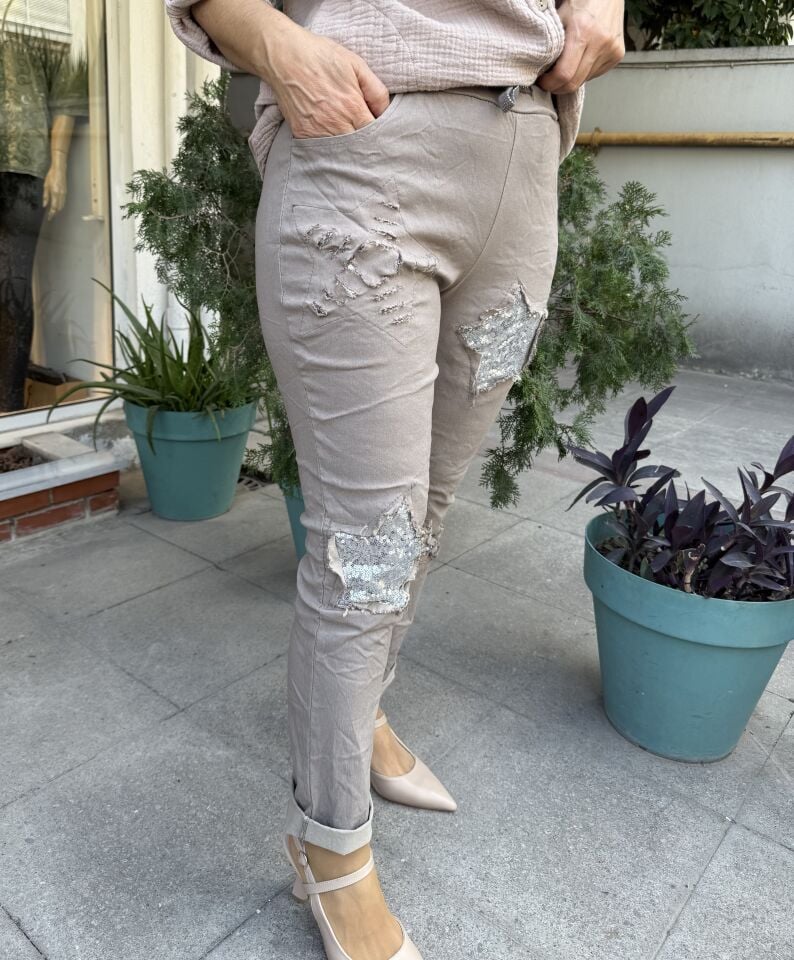 İtalyan Yıldızlı Pantolon Vizon