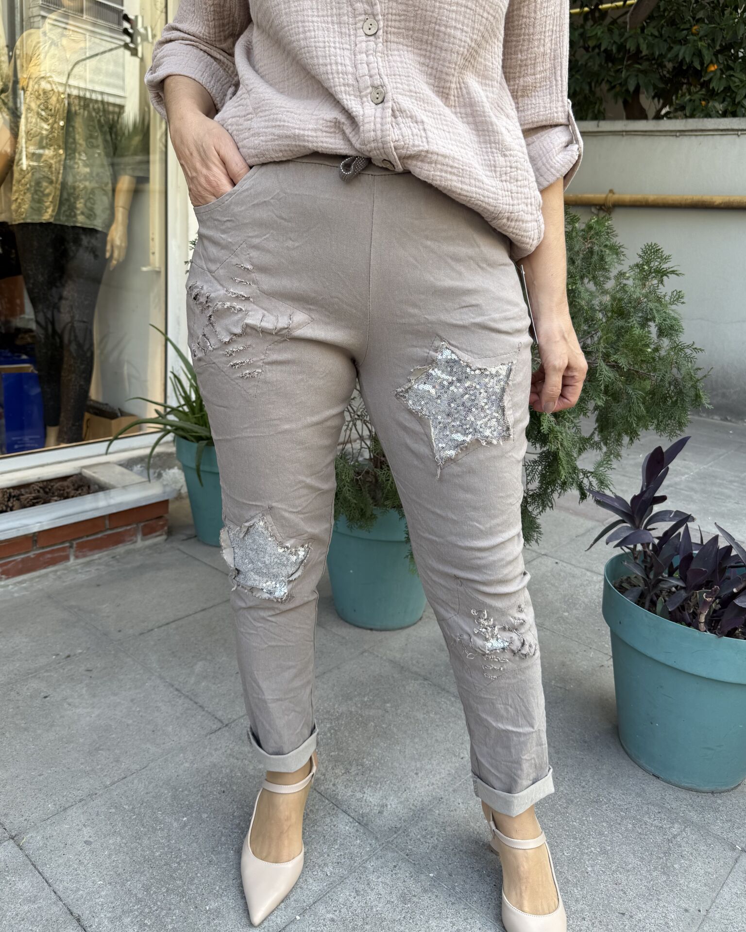 İtalyan Yıldızlı Pantolon Vizon