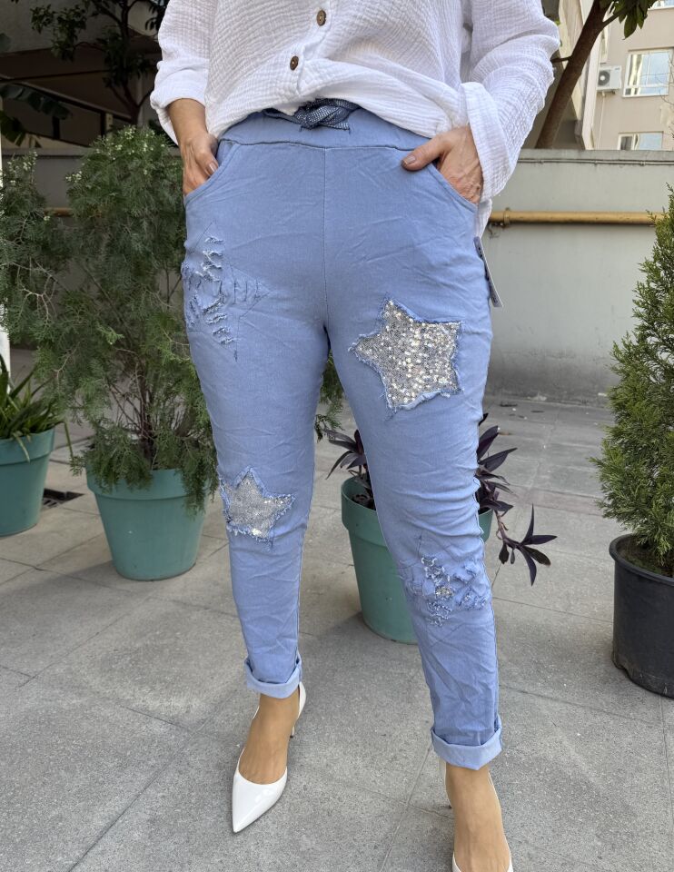 İtalyan Yıldızlı Pantolon Bebe Mavi