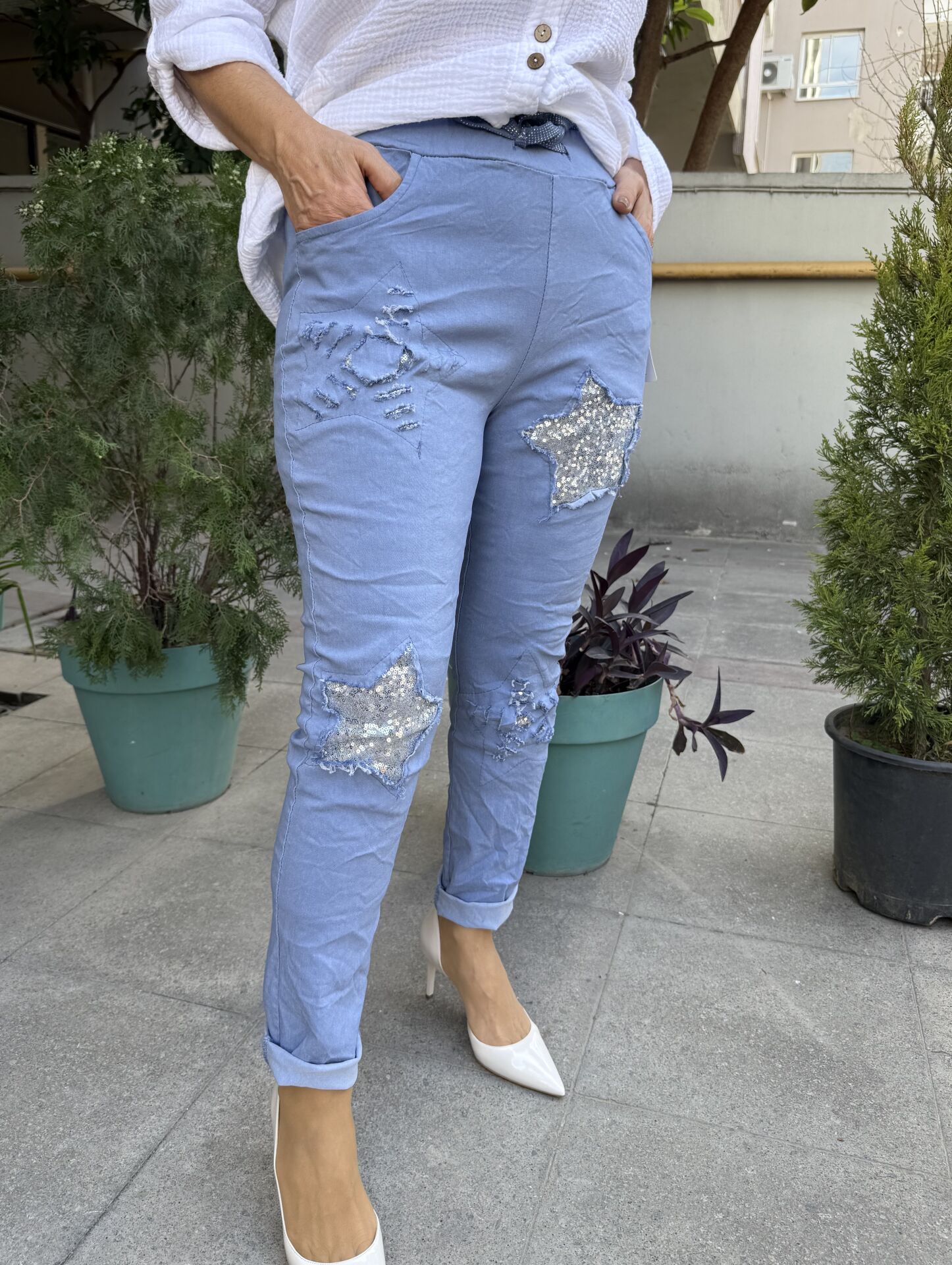 İtalyan Yıldızlı Pantolon Bebe Mavi