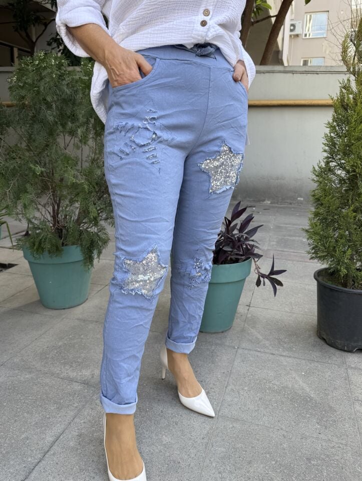 İtalyan Yıldızlı Pantolon Bebe Mavi