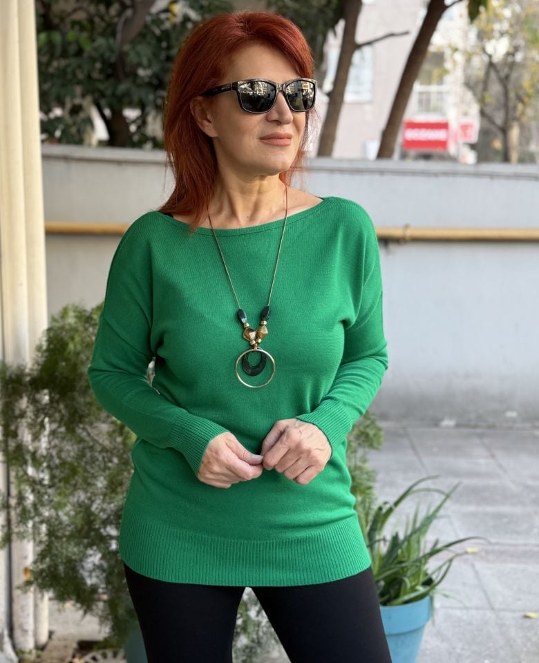 Dvella Kayık Yaka Triko Koyu Yeşil