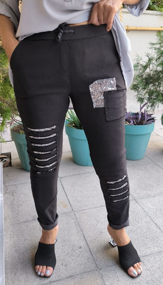 İtalyan Yırtıklı Pantolon Siyah