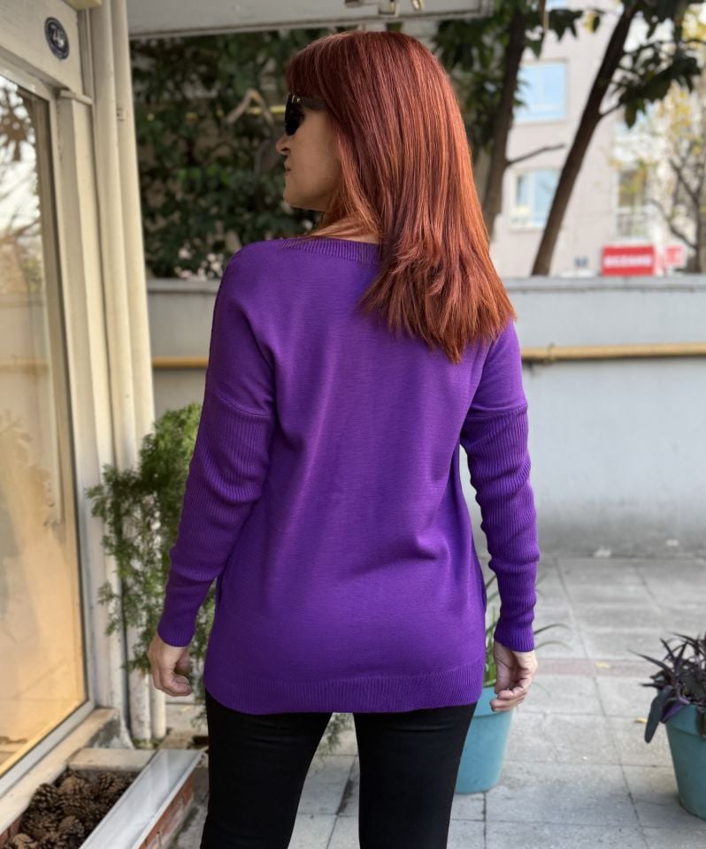 Dvella Selanik Kayık Yaka Triko Mor