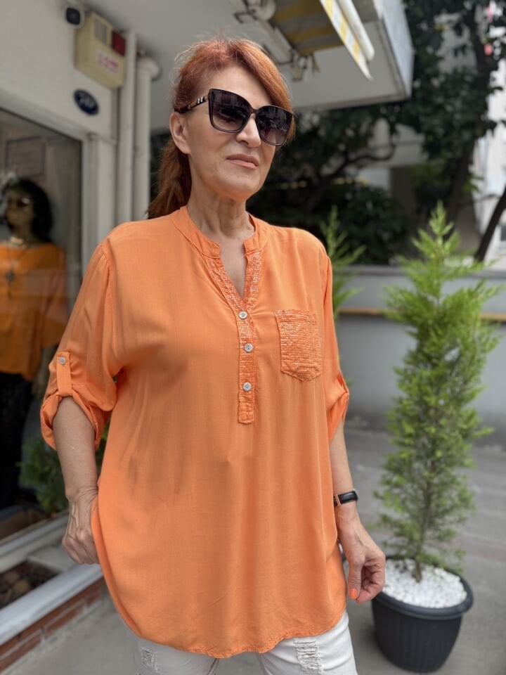 İtalyan Tek Cep Pullu Gömlek Turuncu