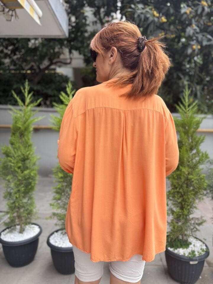 İtalyan Tek Cep Pullu Gömlek Turuncu