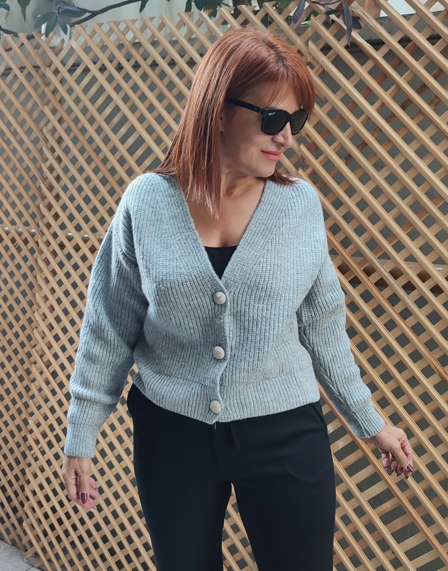 Triko Crop Hırka Gri