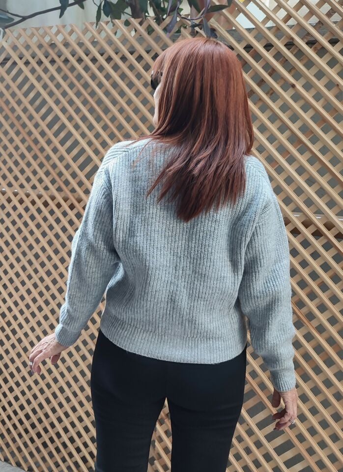 Triko Crop Hırka Gri