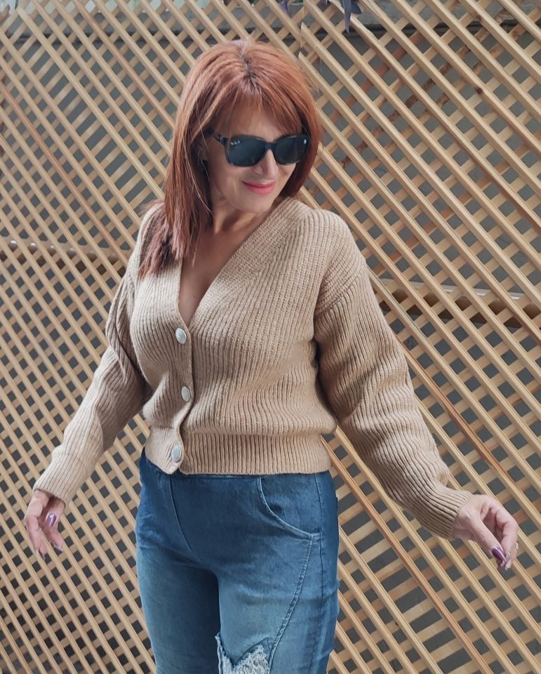 Triko Crop Hırka Bej