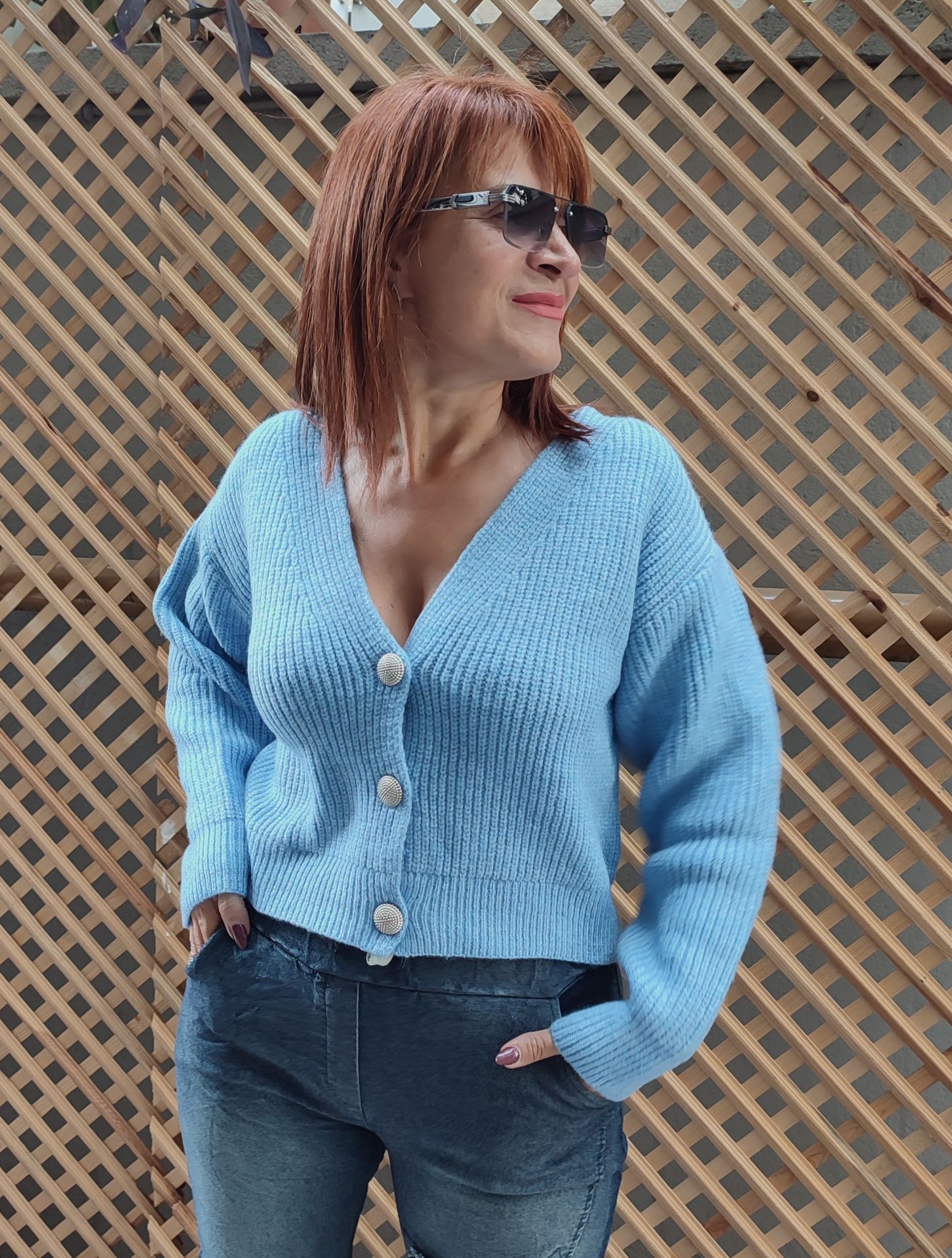 Triko Crop Hırka Bebe Mavi