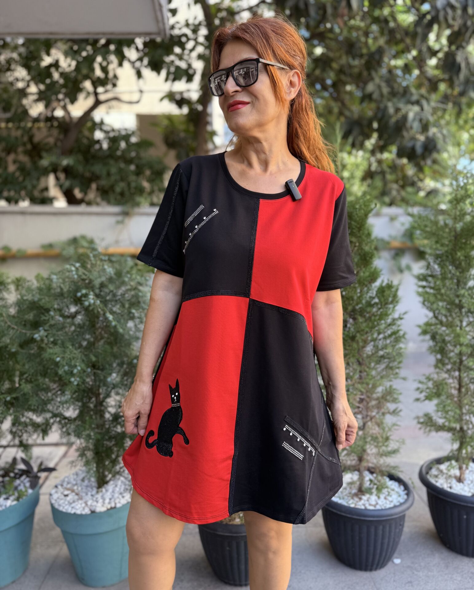 Taş Detay Tunik Black Cat Kırmızı
