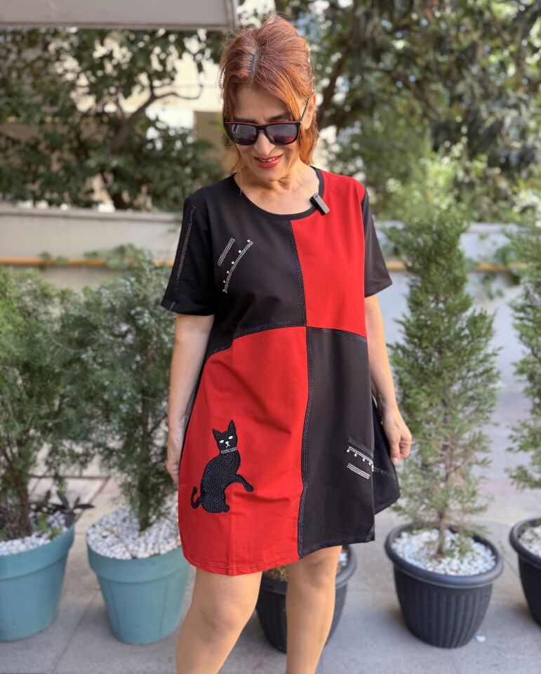 Taş Detay Tunik Black Cat Kırmızı