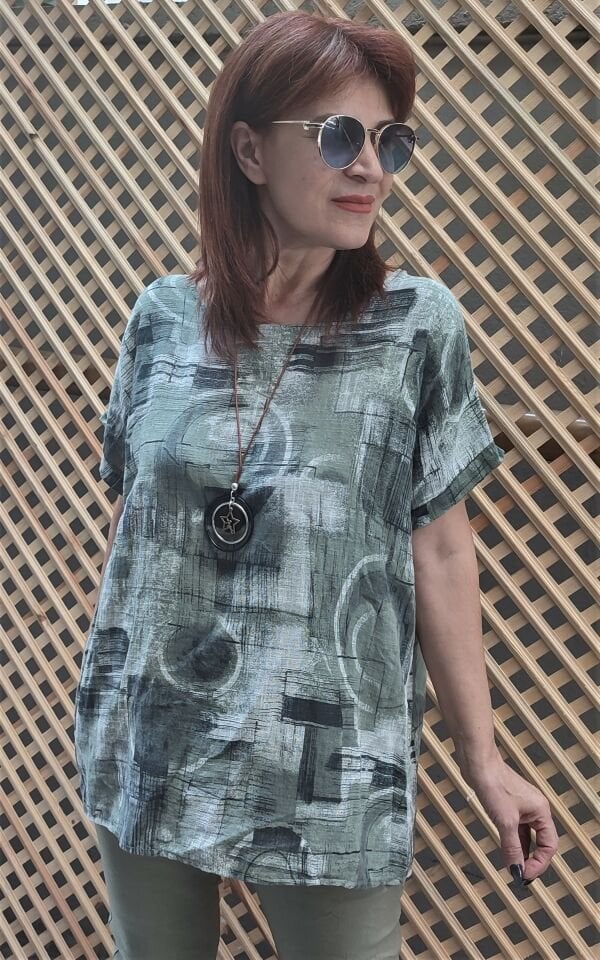 İtalyan Abstract Bluz Haki