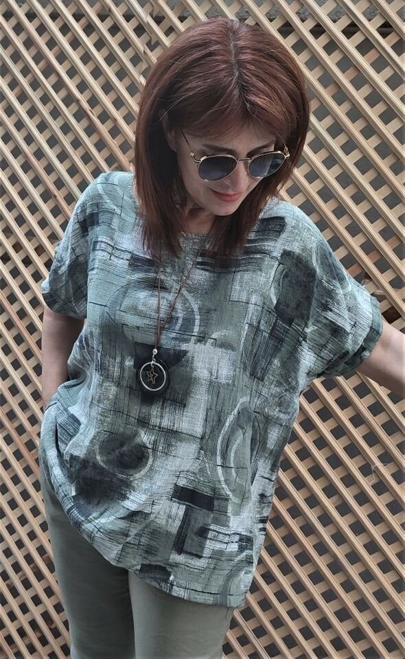 İtalyan Abstract Bluz Haki