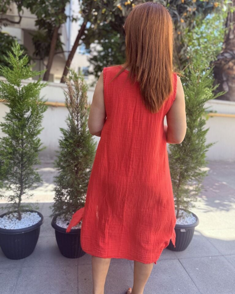 Müslin Kalın Askılı Elbise Nar Çiçeği