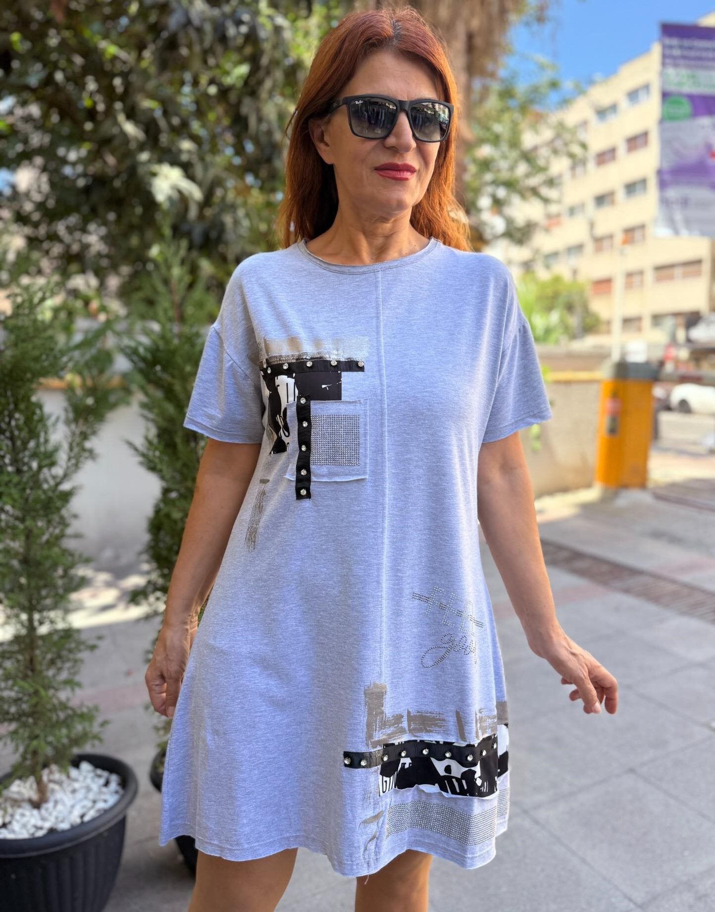 Taş Detay Tunik Grey Siyah