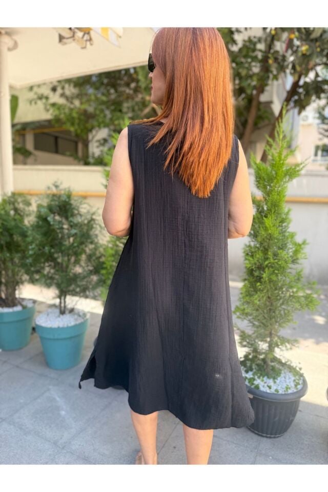 Müslin Kalın Askılı Elbise Siyah