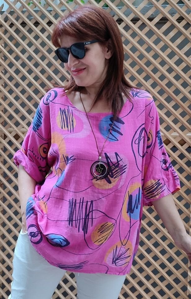 İtalyan Renkli Bluz Pembe