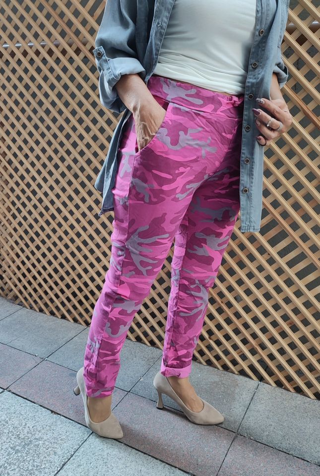 İtalyan Kamuflaj Pantolon Pembe