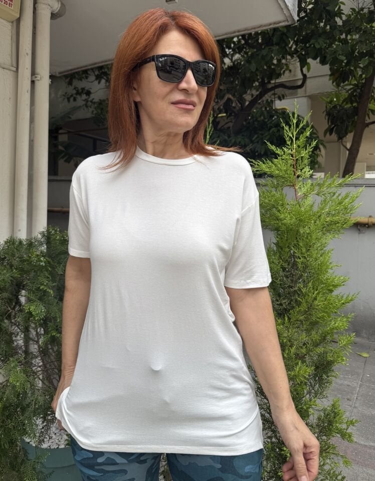 35D- Viskon Yuvarlak Yaka Tişört Beyaz