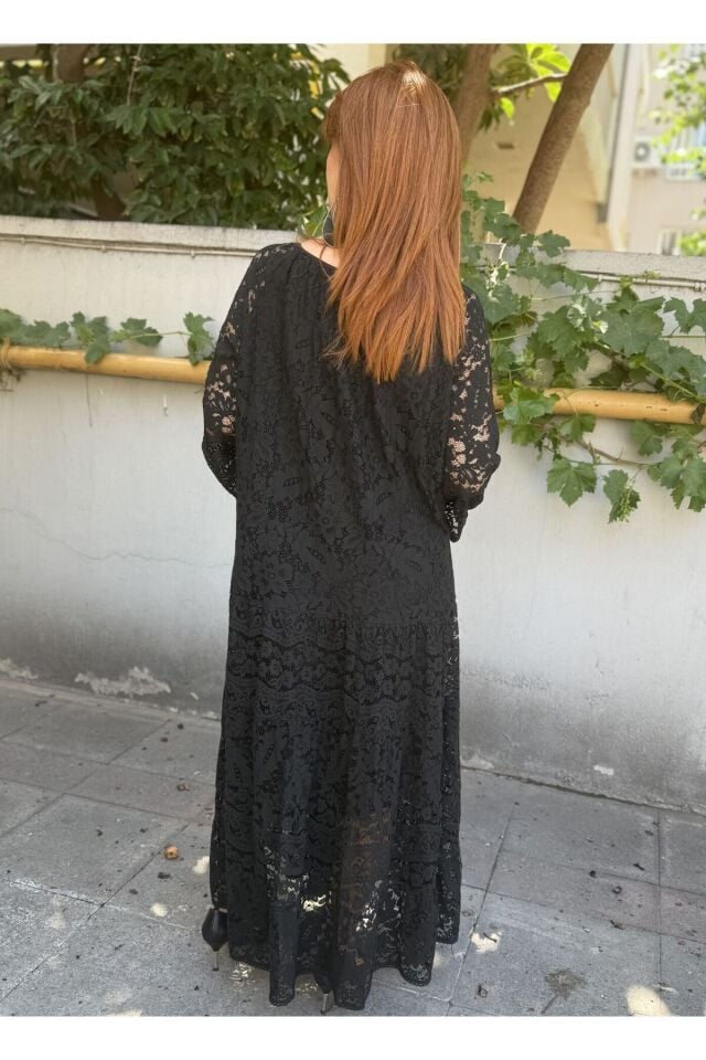 İtalyan Damla Yaka Elbise Siyah