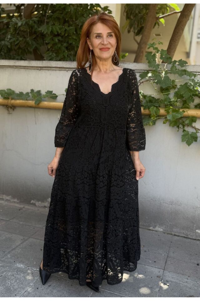 İtalyan Damla Yaka Elbise Siyah