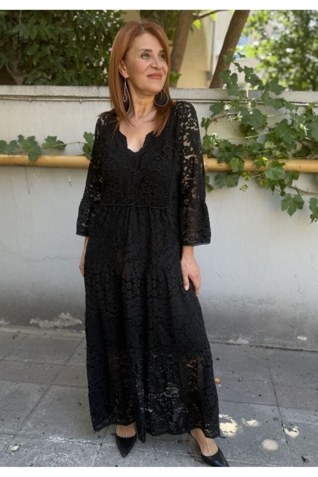 İtalyan Damla Yaka Elbise Siyah