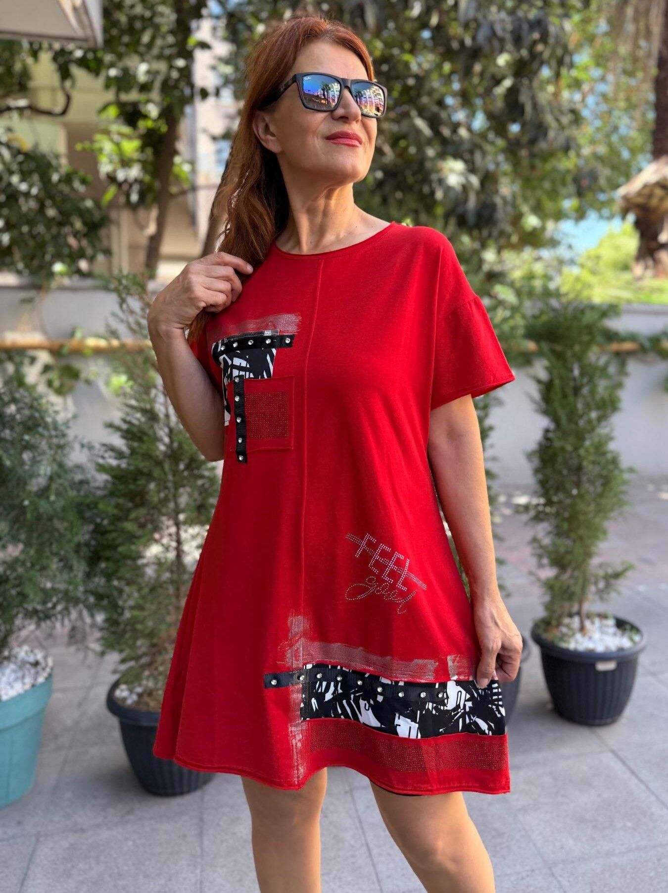 Taş Detay Tunik Feel Good Kırmızı