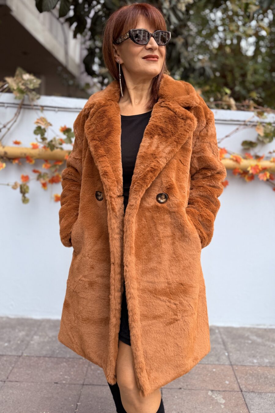 Kadın Uzun Kürk Kaban Taba