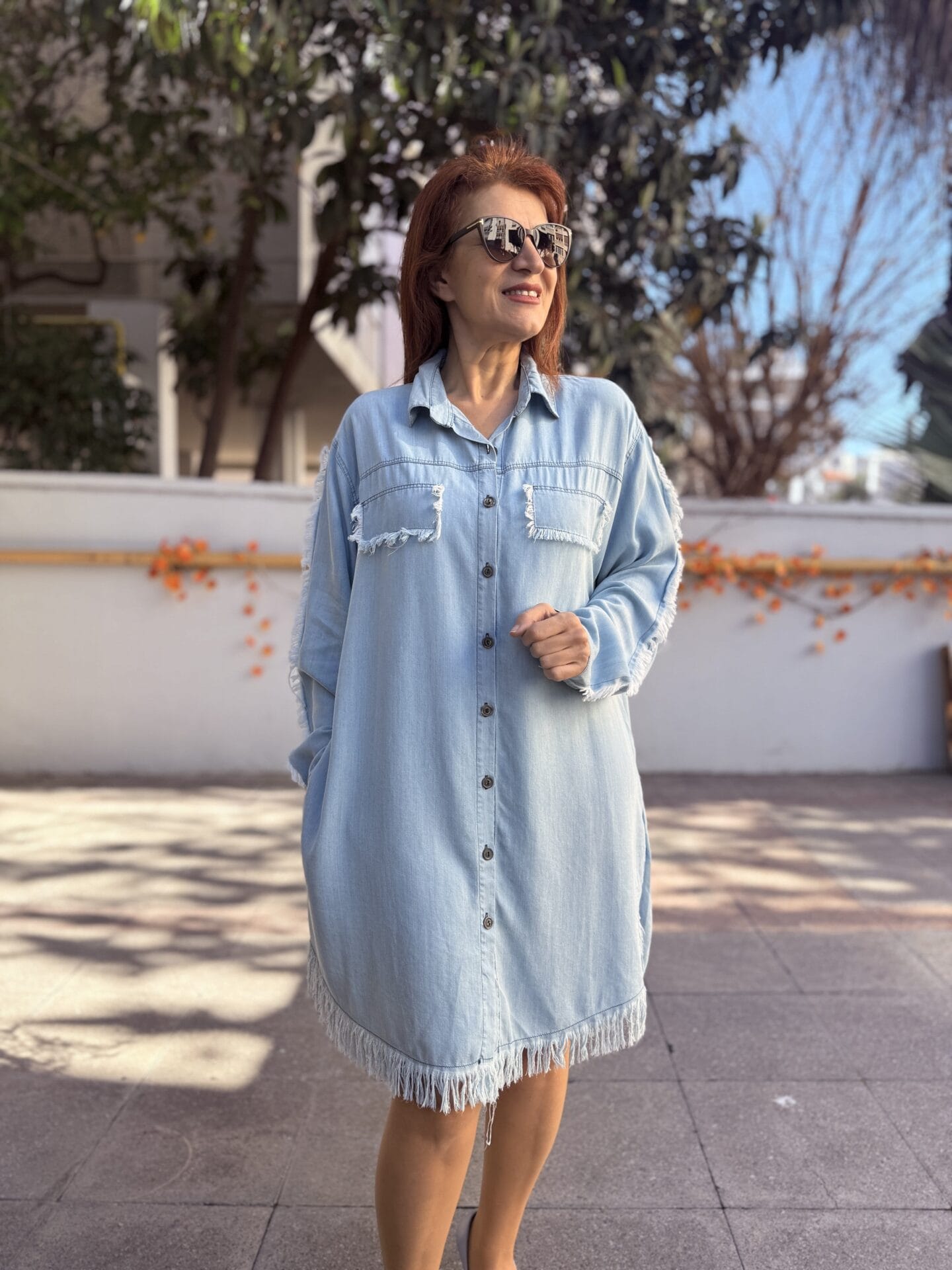 Liyosel Püsküllü Denim Elbise Buz Mavi - Görsel 2